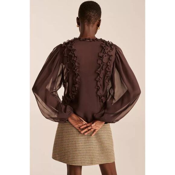 Rebecca Taylor Cabernet Silk Top With Ruffles Womens Size 16 - Picture 2 of 11